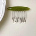 Grass green acetate hair comb with eight silver metal teeth and handmade engraving - Green