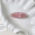 Light pink oval hair clip with butterfly design and sparkling crystals for women - Pink