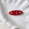 Elegant red oval hair clip with resin butterfly and rhinestone flower accents - Red