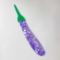 Pettine a denti larghi a forma di melanzana con trama in marmo viola e manico verde - 15.9cmx2.6cm / Stile Melanzana Viola