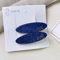 French style oval tortoiseshell hair clip in navy blue with golden glitter finish - One Pair / Blue