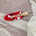 Elegant red marble texture acetate hair clip with a gold metal base for women - Red