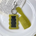 Detail of glitter yellow mini comb and mirror keychain set on a vintage book page - Comb 9.3cm*3.5cm Mirror 5.8cm*3.7cm 22g / Green
