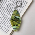 Yellow green marble acrylic keychain with outdoor life mountain print and silver ring - Green