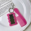 Rosa Glitzer Mini-Kamm und Spiegel Schlüsselanhänger Set mit silbernem Verschluss - Kamm 9.3cm*3.5cm Spiegel 5.8cm*3.7cm 22g / Rosa