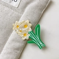Pince à cheveux tulipe élégante en acétate blanc crème et vert avec fini marbré - Marguerite