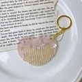 Pink heart-shaped acetate comb keychain with marble texture and golden metal ring - 5# Pink