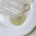 Mini heart-shaped acetate hair comb keychain with pearlescent white finish and gold ring - 7# Mermaid White