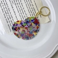 Mini heart-shaped acetate comb keychain with colorful marble texture and gold metal ring - 9# Multicolor
