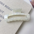 Minimalist large pearlescent white acetate hollow rectangle claw clip for women - Mermaid White