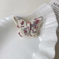Pince à cheveux papillon élégante avec motif marbré en crème, bleu et rouge - Beige Rouge Vert