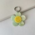 Dettaglio del ciondolo a fiore in acrilico glitterato verde chiaro con faccina sorridente - Verde