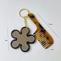Schlüsselanhänger-Set mit herzförmigem Spiegel und Kamm im Schildpatt-Muster - Blumenstil