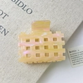 Hollow square acetate hair claw clip with yellow and pink marble pattern texture - Yellow