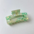 Floral rectangle hair claw clip in mint green and cream marble acetate for women - Rectangular Green