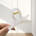 Elegant large cream bow hair claw clip with pearlescent finish and gold metal spring - Small / Bright White