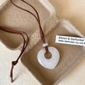 Vintage white crystal heart pendant necklace with brown suede adjustable cord - White Crystal