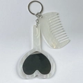 White marble acrylic heart mirror and comb keychain set with silver metal chain accessory - AB White