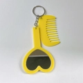 Yellow heart-shaped mini mirror and hair comb keychain set for bag decoration - Yellow