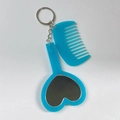 Porte-clés miroir cœur bleu ciel et mini peigne en acrylique transparent élégant - Bleu