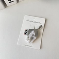 Fermaglio per capelli a gatto in acetato con motivo marmorizzato grigio e bianco - Gatto Grigio e Bianco