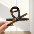 Vintage tortoiseshell bow hair claw clip with glossy amber and brown textured finish - Small / Bright Yellow