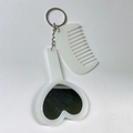 Ensemble porte-clés miroir en cœur et peigne blanc avec anneau en métal argenté - Blanc