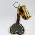 Porte-clés avec miroir en cœur et peigne motif écaille de tortue élégant - Imprimé léopard