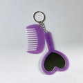 Ensemble porte-clés miroir en forme de cœur et peigne violet pour sacs - Violet