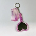 Ensemble porte-clés miroir cœur et peigne en marbre violet pour accessoires de sac - Violet pailleté