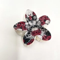 Détail d'une pince à cheveux fleur avec imprimé tête de mort et rose style gothique - Blanc Violet (Imprimé Crâne Rose-17)