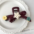 Grande molletta per capelli bordeaux retrò con fiocco e bottoni colorati - Stella a cinque punte / Rosso