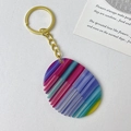 Colorful striped acrylic mini comb keychain with golden metal ring and luxury texture - Gold Ring - Textured Blue