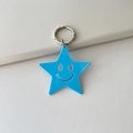 Blue acrylic star keychain with hollow smiley face and silver metal ring for bags - Solid Blue
