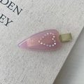 Fermaglio per capelli in acetato rosa con strass a cuore e base in metallo dorato a becco - Rosa
