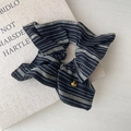 Polka dot scrunchie with black white patterns and a small gold heart charm - Black Striped Style