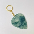 Green and white marble texture guitar pick keychain with golden metal ring and chain - Texture Green With Gold Buckle