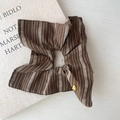 Brown coffee striped scrunchie with diamond patterns and a small golden heart charm - Coffee Stripe Style