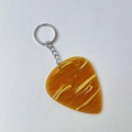 Amber marble texture guitar pick keychain with polished silver metal ring and chain - Silver Buckle - Yellow