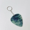 Guitar pick keychain with dark green and blue marble acrylic texture on white background - Texture Green With Silver Buckle