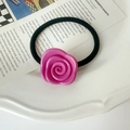Elegant high-elastic hair tie with glossy pink acetate rose flower decoration - Pink