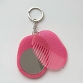 Pink glitter foldable mirror and comb keychain with a round aesthetic design for women - 5.9cmx4.7cm / Glitter Pink