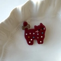 Dunkelrotes Acetat Katzen-Haarclip mit bunten Strasssteinen und brauner Schleife - Rot