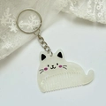 Cute cartoon cat mini comb keychain, cream white acrylic hair accessory for bags - Approx: 5.4cm*3.7cm / Silver Chain - White