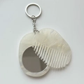 Portable cream white marble pattern mirror and comb keychain with polished metal ring - 5.9cmx4.7cm / Mermaid White