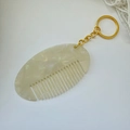 Portachiavi mini pettine in acetato color crema marmorizzato con anello dorato - Bianco Sirena (6#)