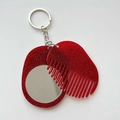 Portable red glitter keychain makeup mirror and comb set with shiny metallic finish - 5.9cmx4.7cm / Glitter Red