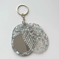 Portable mirror and comb keychain with holographic star sequins in a clear acrylic base - 5.9cmx4.7cm / Sequin Star