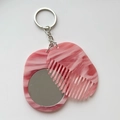 Pink marble acetate keychain with portable mini hair comb and compact makeup mirror - 5.9cmx4.7cm / Textured Pink