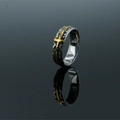 Vintage silver punk ring with a central golden cross and hammered texture finish - US 7 / Gold & Silver